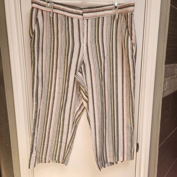 Liz Claiborne Olive and Pink Striped Linen Blend Cropped Pants XL (5106) - Picture 1 of 5